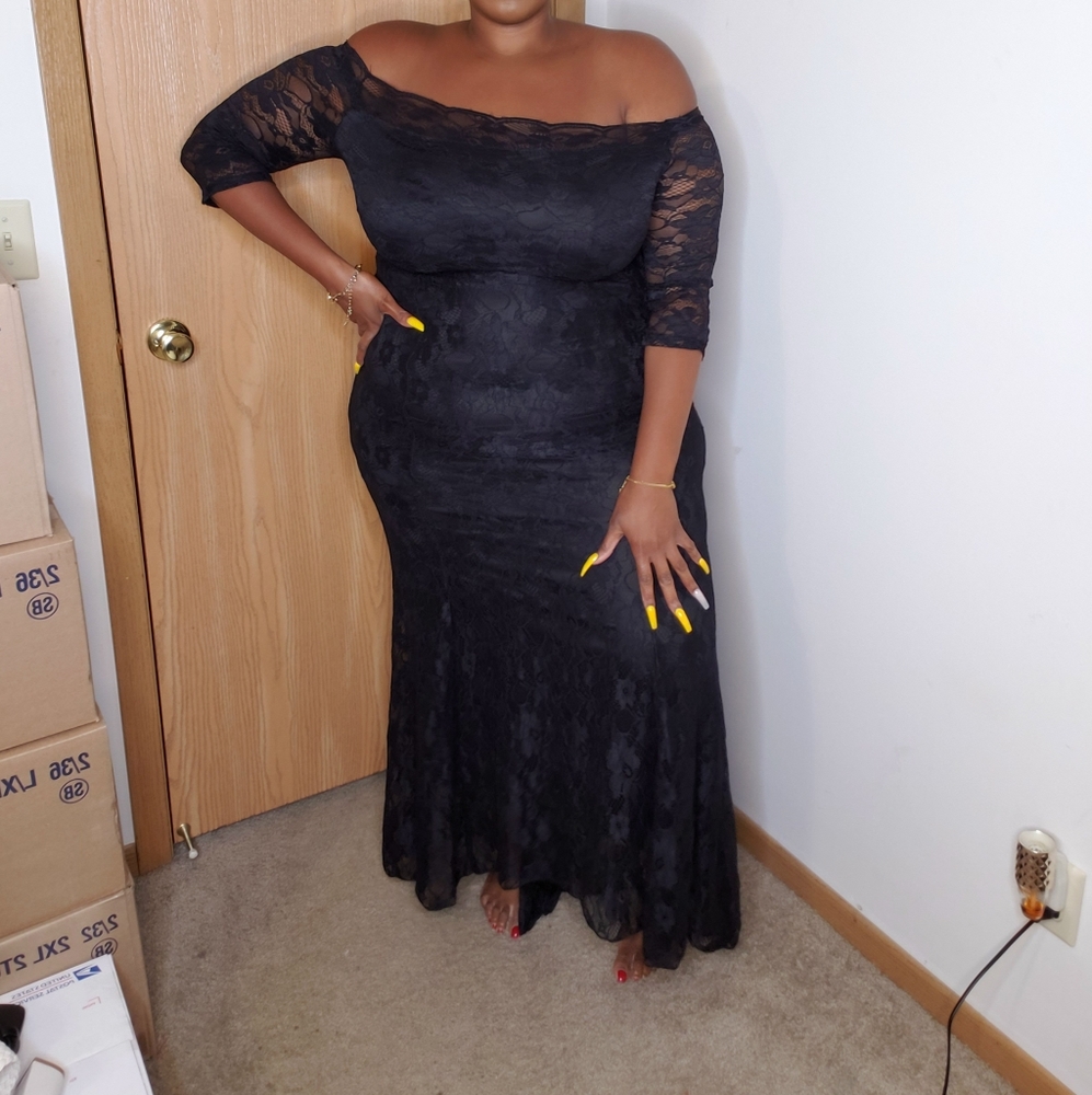 Maxi Off The Shoulder Black Lace Dress